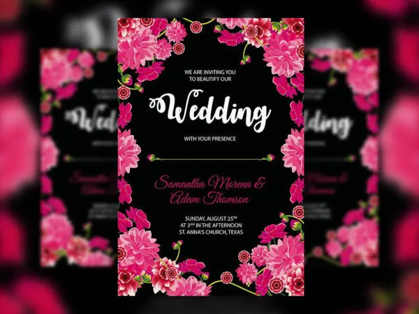 2 Black Pink Floral Typographical Wedding Party Flyer Templates 1