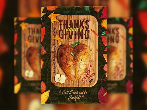2 Border Leafy Thanksgiving Dinner Poster and Flyer Templates 1