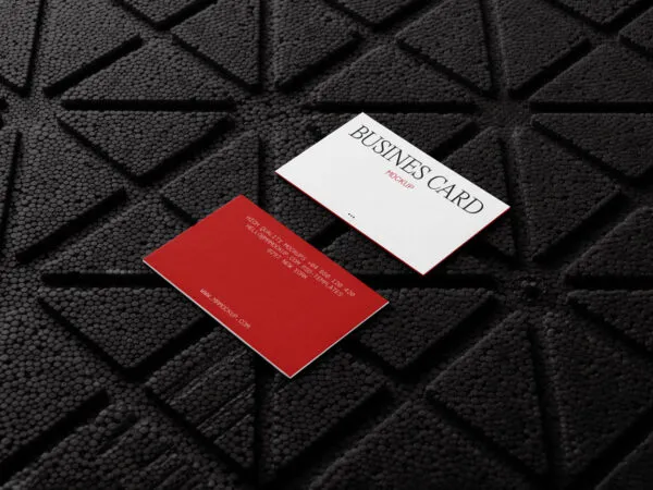 2 Business Cards in Perspective View Mockup Lying on Styrofoam 1