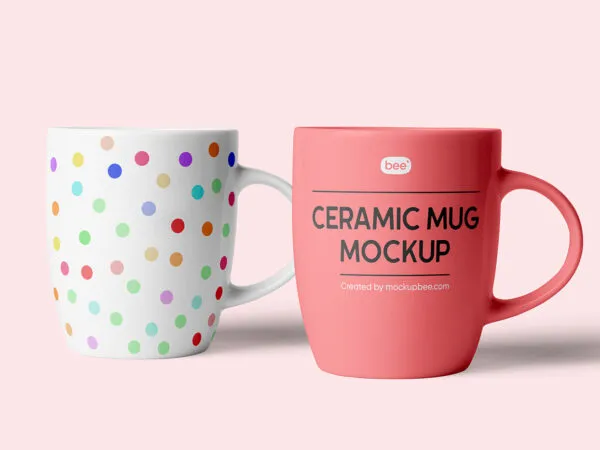 2 Ceramic Mugs Mockup in Front View 1