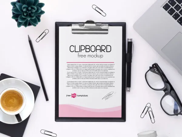 2 Clipboard Mockups with Pencil Pins and a Cup of Coffee and Other Items 1