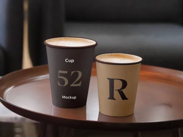 2 Coffee Cups Mockup in Tray and Dim Background 1