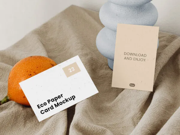 2 Eco Paper Cards Mockups in Perspective View 1