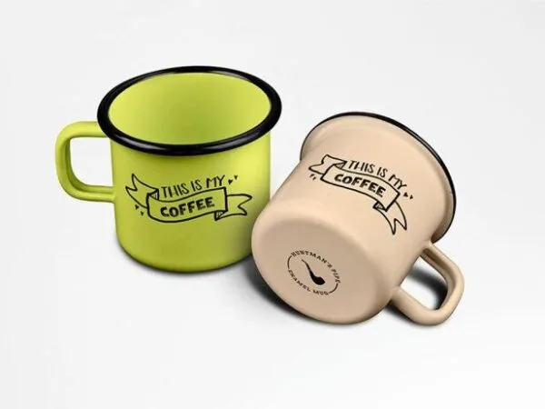 2 Enamel Mugs Mockups from Top Side View 1