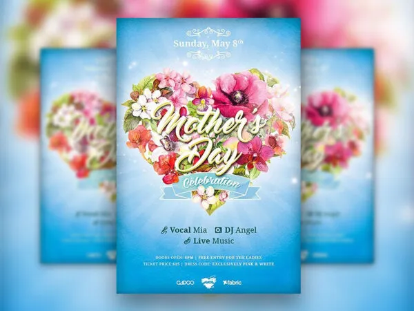 2 Floral Sparkly Mothers Day Party Flyer and Facebook Templates 1