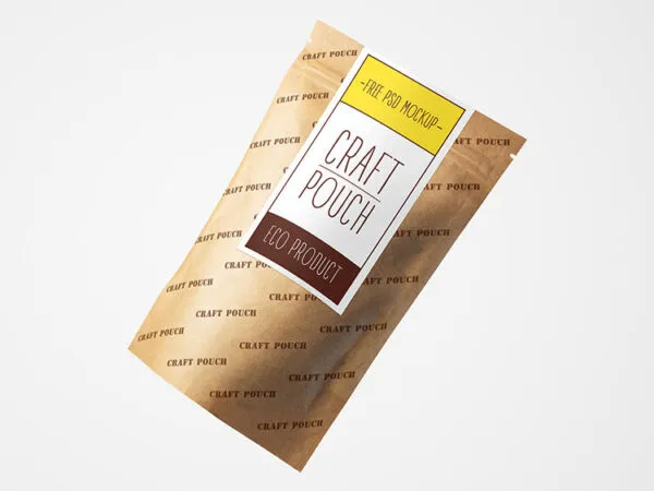 2 Front View Mockups of Stuffed Kraft Pouches in Different Positions 1