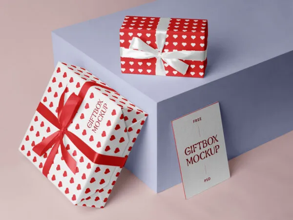 2 Gift Boxes with Vertical Business Card Mockup 1
