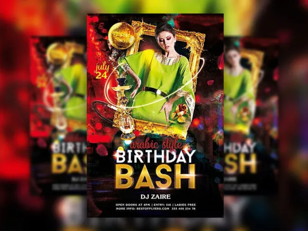2 Golden Showy Hookah Party Flyer Templates 1
