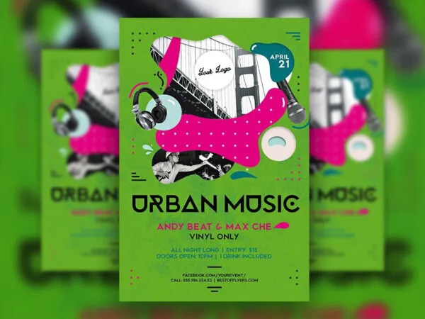 2 Green Pink Retro DJ Music Event Flyer Templates 1