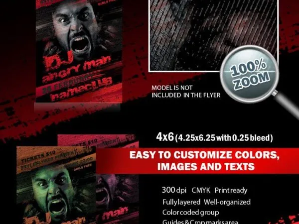 2 Grunge Nightclub Flyer Templates in Different Color Schemes 1