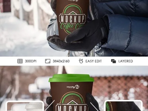 2 Hand Holding Coffee Cup Mockups in Different Views 1
