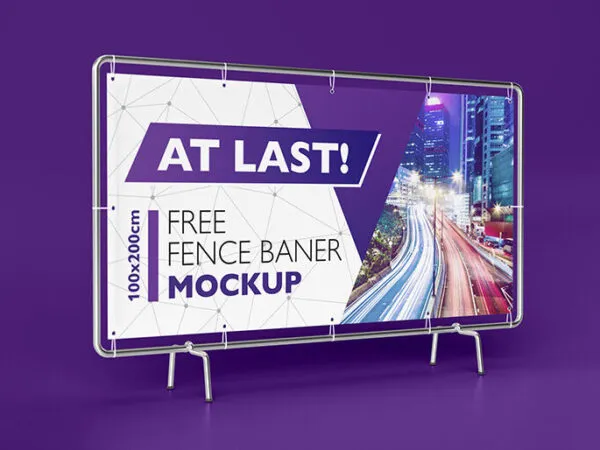 2 Horizontal Fence Banner Mockups Standing Indoors 1