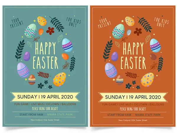2 Illustrated Easter Party Flyer Templates with Different Color Schemes 1