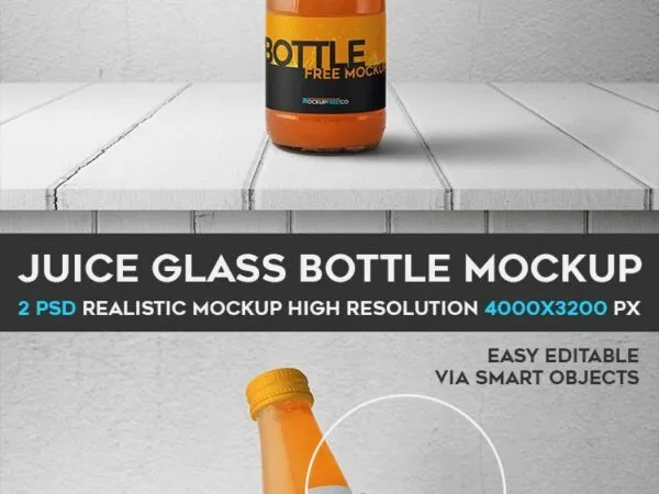 2 Juice Glass Bottle Mockups Held in Hand or Standing 1