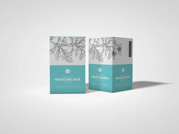 2 Medicine Packaging Boxes Mockup in Front and 34 Views 1