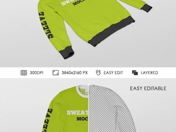 2 Mockups Featuring Laid Down Crew Neck Sweatshirt with Cuffs 1