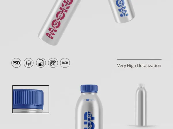 2 Mockups Featuring Metallic Bottles in the Front View 1