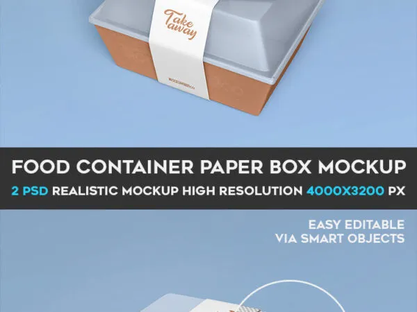 2 Mockups Featuring Take away Food Container with Paper Band 1