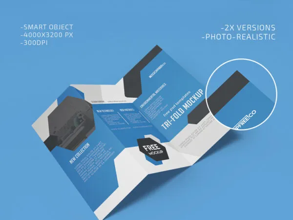 2 Mockups Featuring Tri fold Brochures Standing and Laid on Floor 1