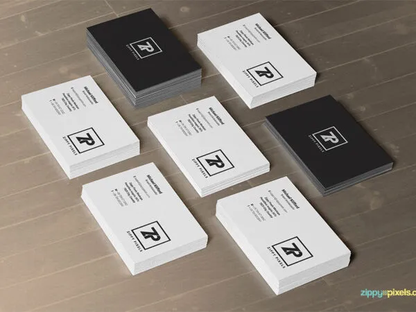 2 Mockups Showing Perspective View of Business Cards in Stacks 1