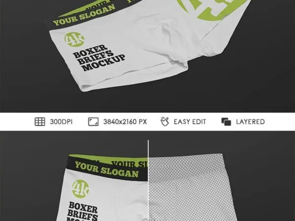 2 Mockups of Boxer Briefs Laid on the Surface in Different Angles 1