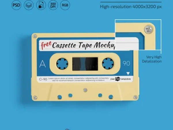 2 Mockups of Cassette Tapes Floating or on Floor 1