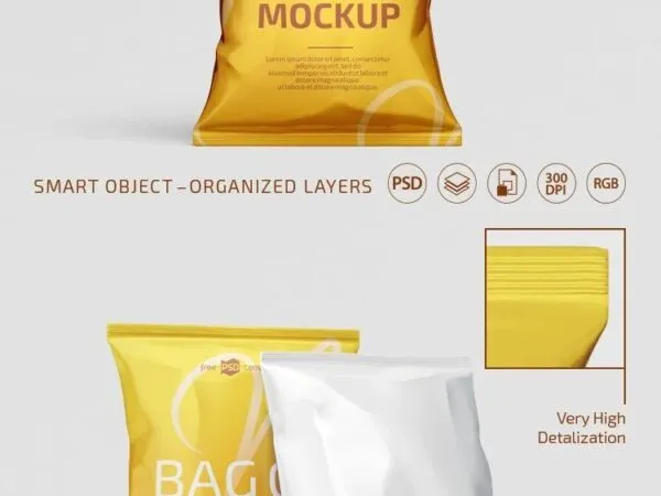 2 Mockups of Chips Bag Packaging in Different Views 1
