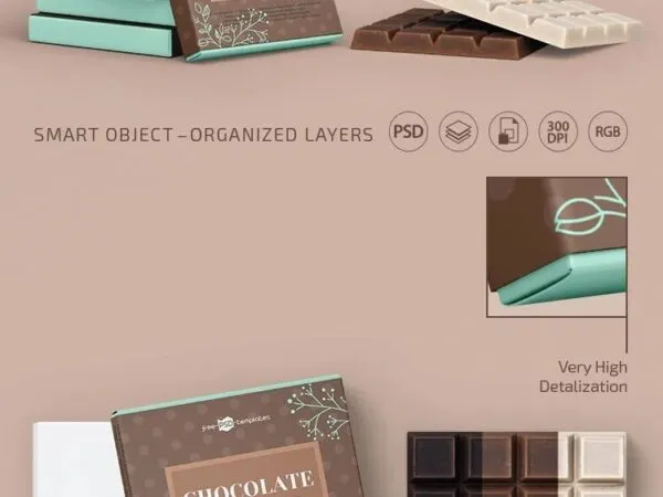 2 Mockups of Chocolate Bar and Stack of Packet Packaging 1