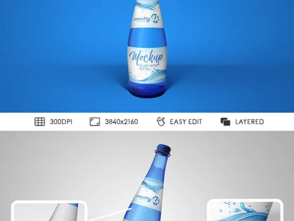 2 Mockups of Clear Glass Water Bottles 1