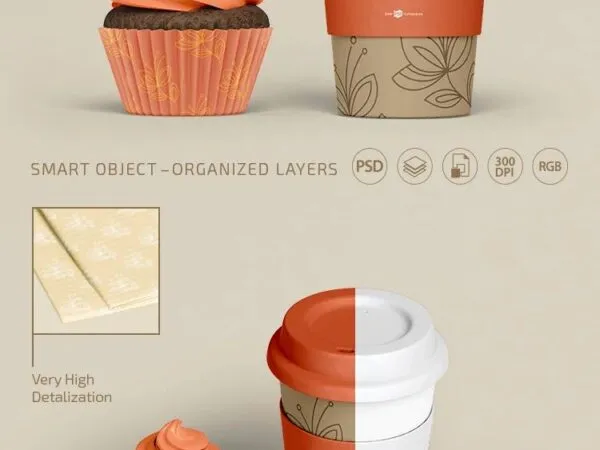 2 Mockups of Coffee Cup Set with Cup Cake 1