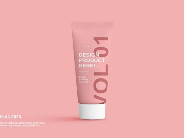 2 Mockups of Cosmetic Tubes Standing on Floor and Floating 1