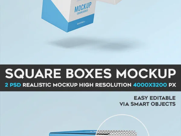 2 Mockups of Cubic Packaging Boxes in Different Views and Positions 1