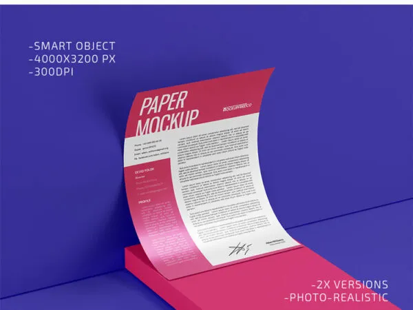 2 Mockups of Curved A4 Paper Design 1