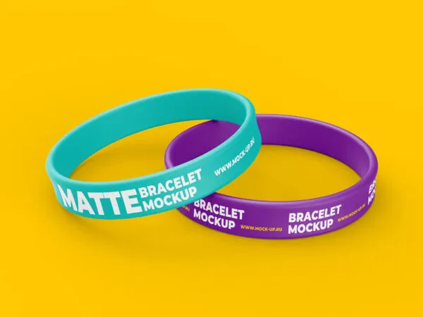2 Mockups of Elastic Wristbands Placed on Surface at the 34 Angle View 1