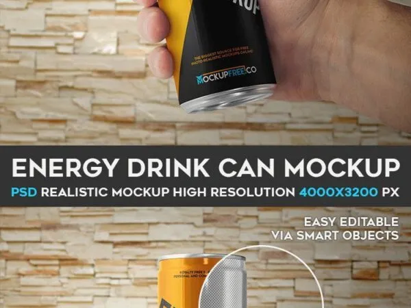 2 Mockups of Energy Drinks in Hand or on Floor 1