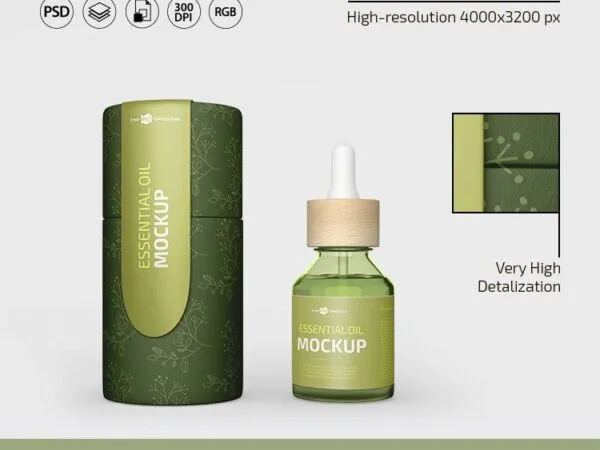 2 Mockups of Essential Oil Dropper with Tube Paper Packaging 1