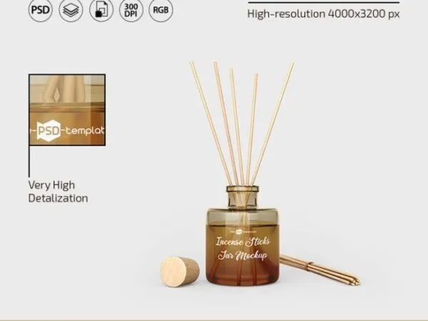 2 Mockups of Incense Sticks Jar and Packaging Box 1