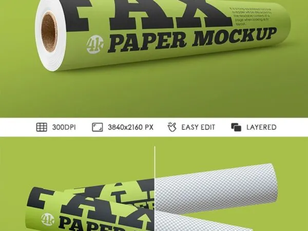 2 Mockups of Matte Fax Paper Rolls in Different Views 1