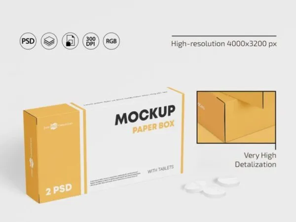 2 Mockups of Paper Box Packaging with Tablets 1