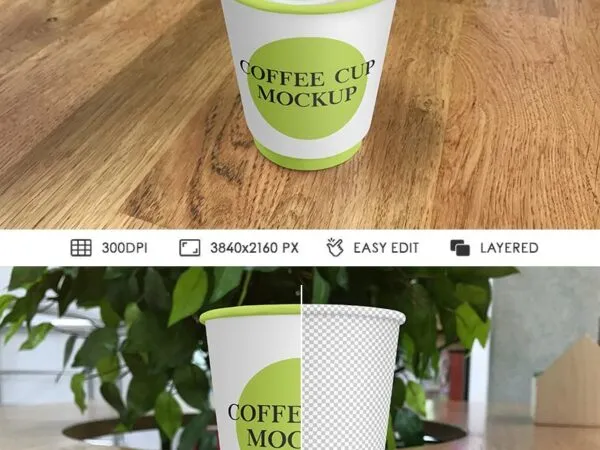 2 Mockups of Paper Coffee Cup on Cafe Table 1