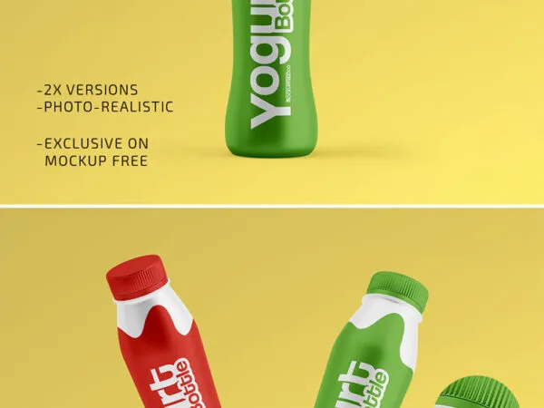 2 Mockups of Plastic Yogurt Bottles in Different Views 1