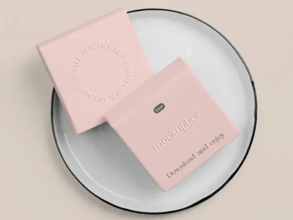 2 Mockups of Small Square Box on Plate 1