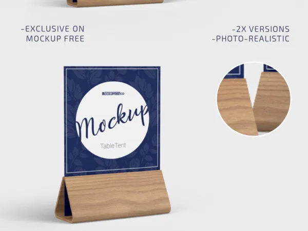 2 Mockups of Table Tent with Wooden Base 1