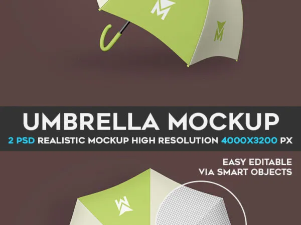 2 Mockups of White Green Umbrella in Different Views 1