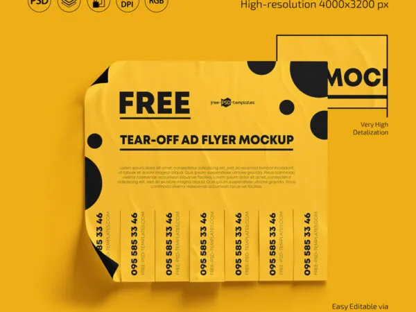 2 Mockups of Wrinkled Tear Off Flyers Glued to the Wall 1