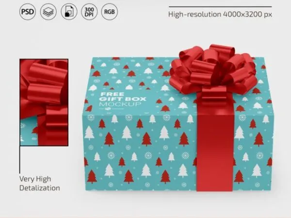 2 Mockups of a Gift Box with Flower Ribbon 1