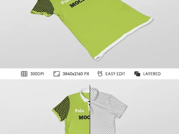 2 Mockups of a Polo Shirt Laid on the Floor in Different Views 1