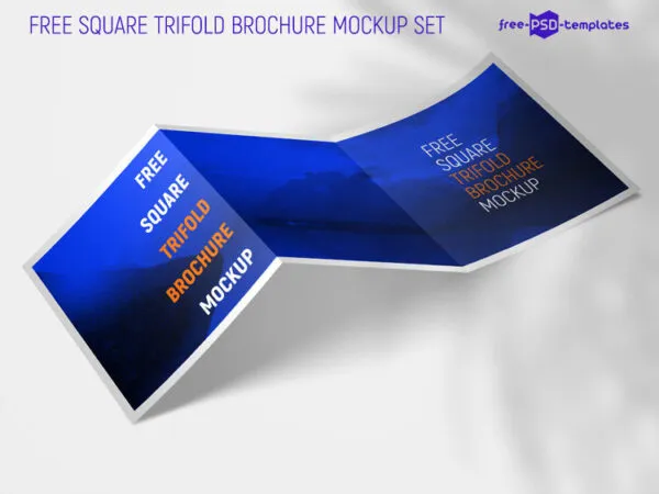2 Mockups of a Square Tri Fold Brochure Laid in Perspective 1
