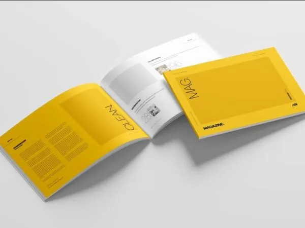 2 Open and Closed A4 Landscape Magazines Mockup 1