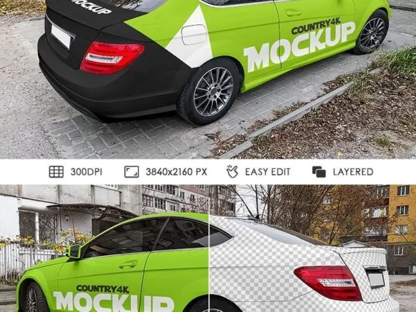 2 Outdoor Perspective View Parked Luxury Car Mockups 1
